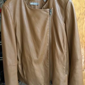 Vince Cross-Front Leather Jacket Color: Walnut Size: X-Large